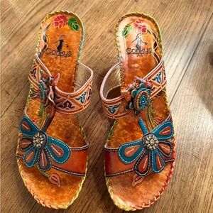 Corkys Vibrant Floral Sandals in Orange and Blue